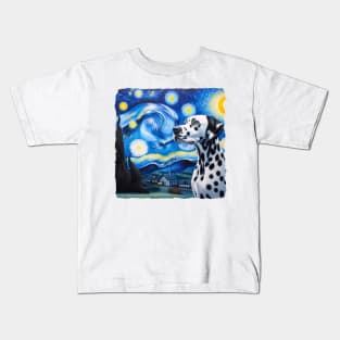 Starry Dalmatian Dog Portrait - Pet Portrait Kids T-Shirt